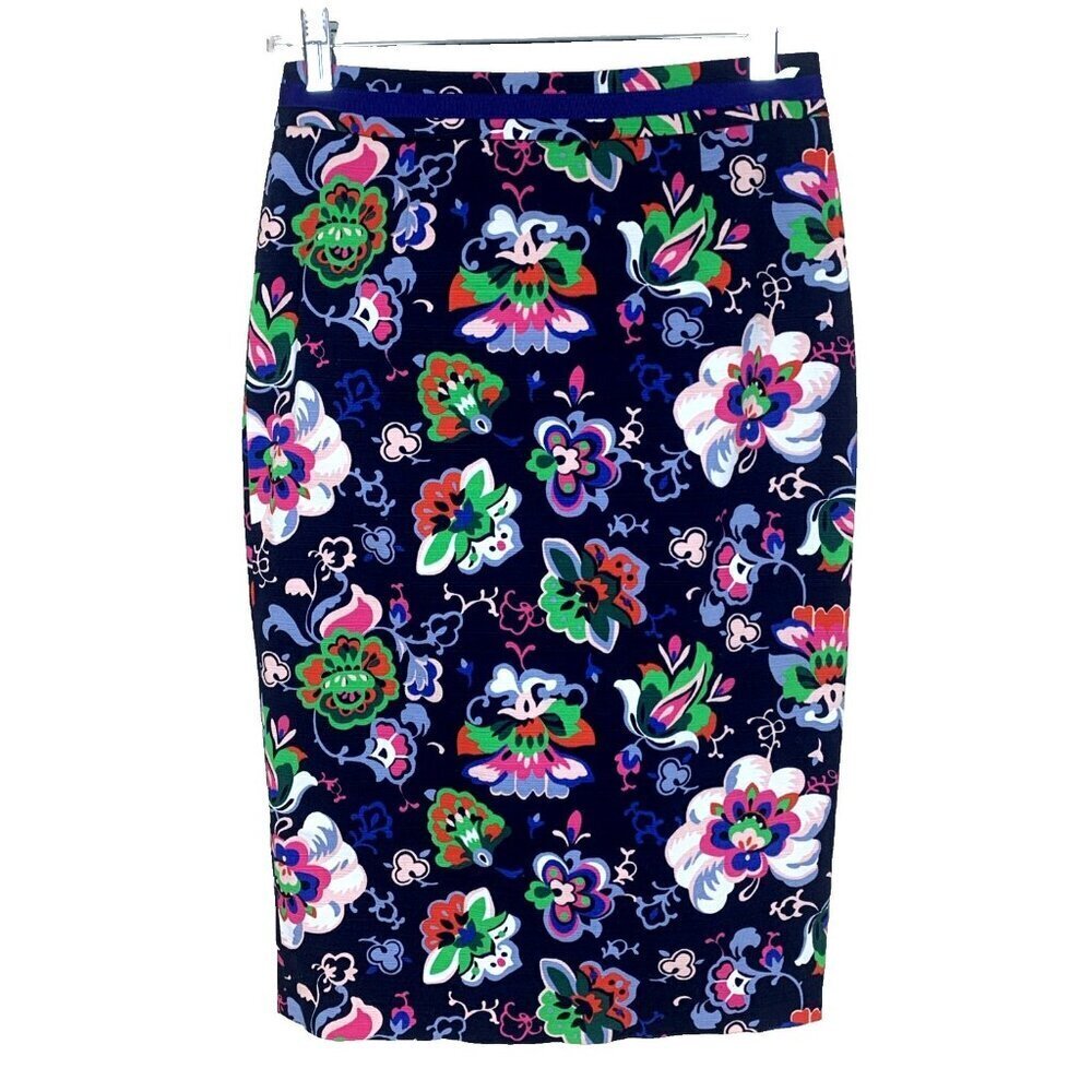 Boden Womens 4L Skirt Floral Cotton Pencil‎ Lined NWOT Office Navy Colorful Midi